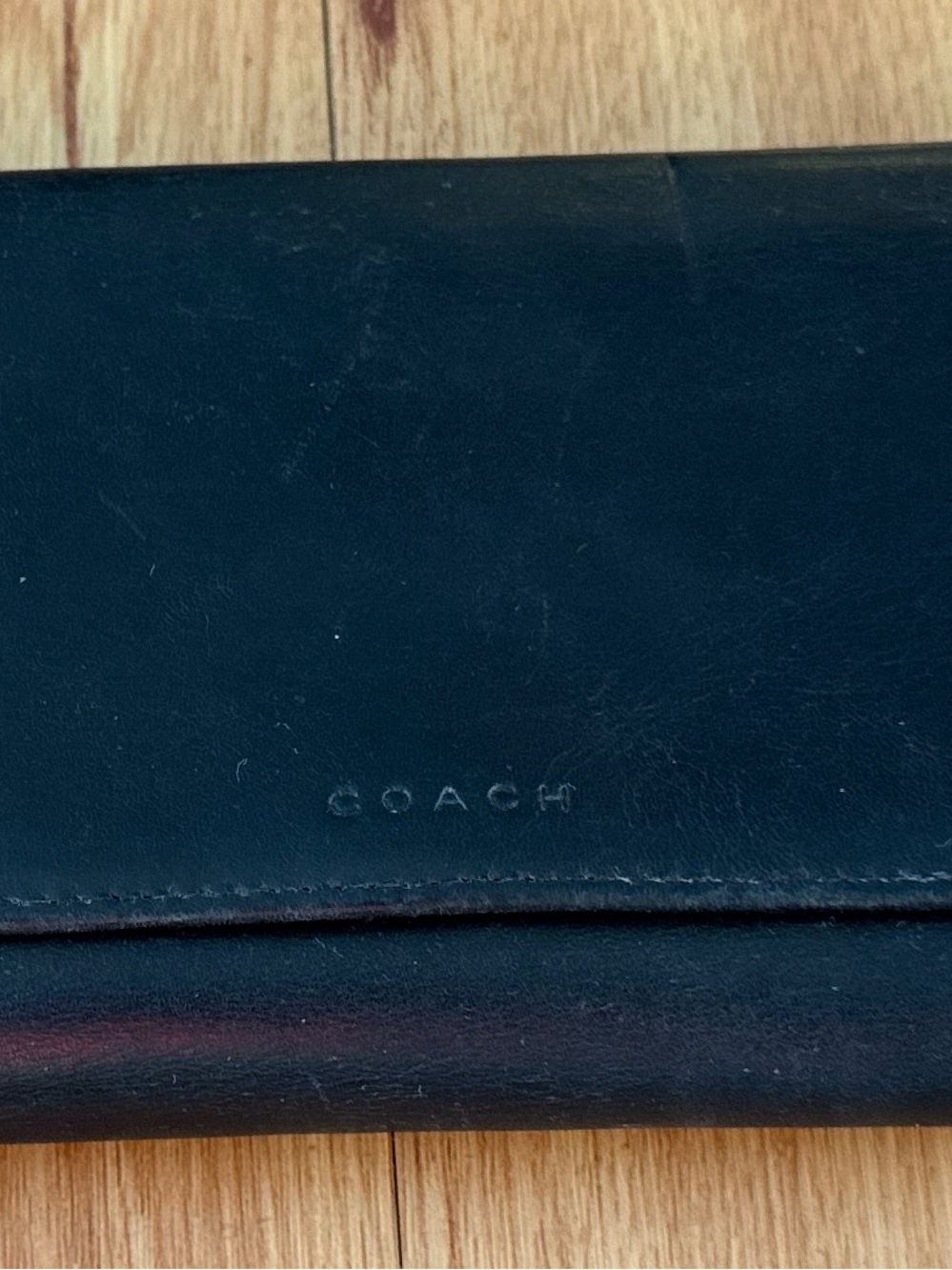 Vintage Coach Smooth Black Leather Multifunction Wallet With Embossed Logo